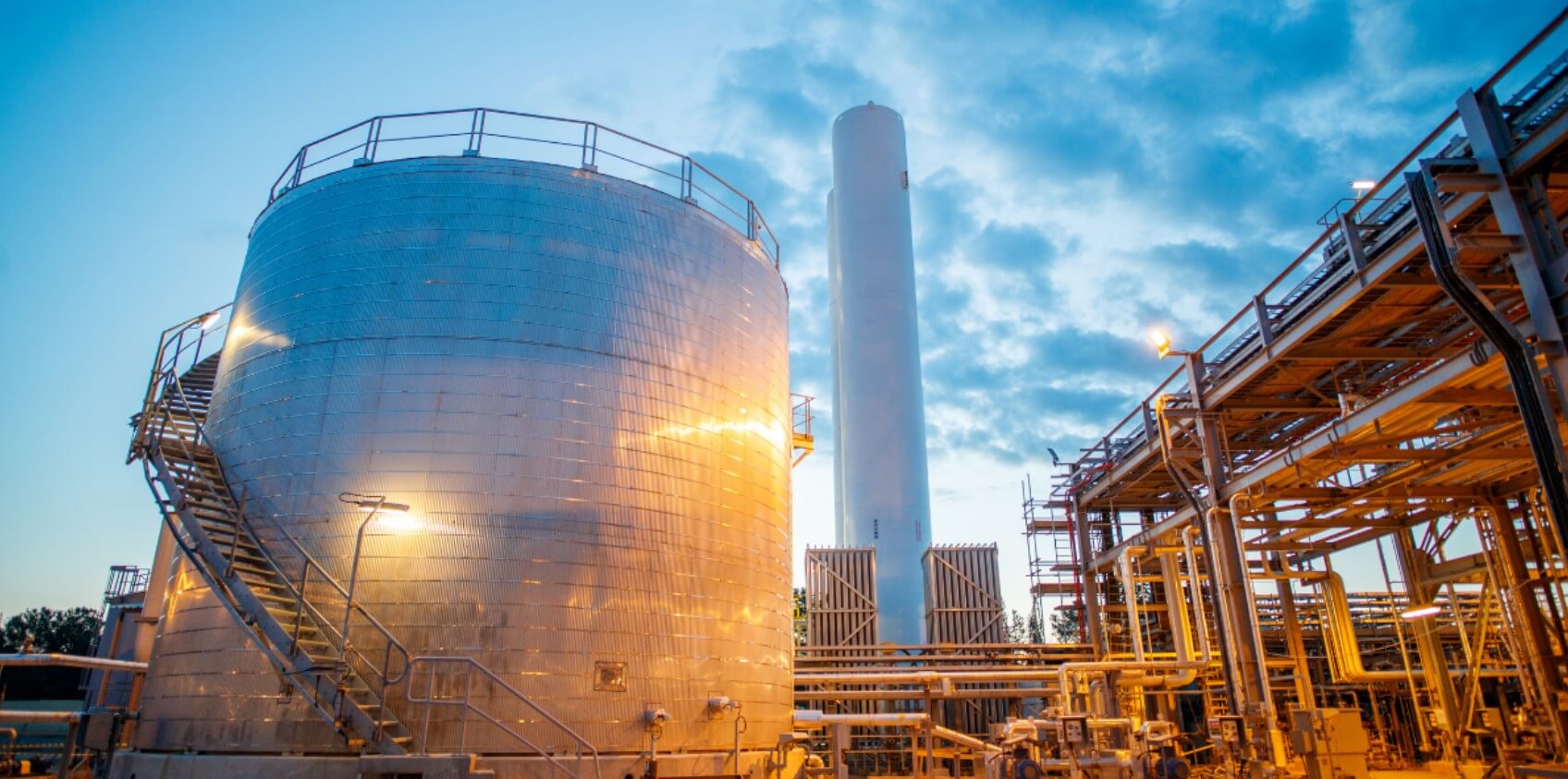 close up of refinery plant storage facilities