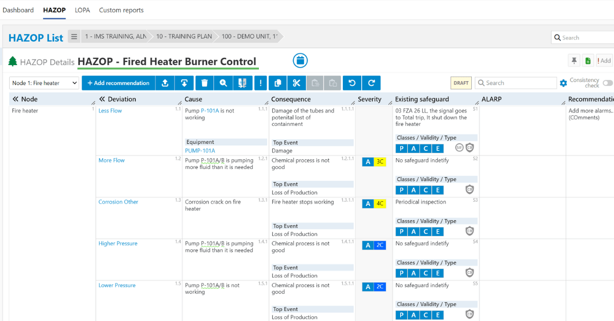 screenshot of ims hazop software